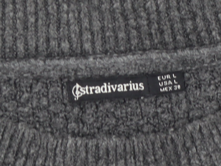 Stradivarius Women Grey Beaded Mock Neck Knit Jumper Size 14