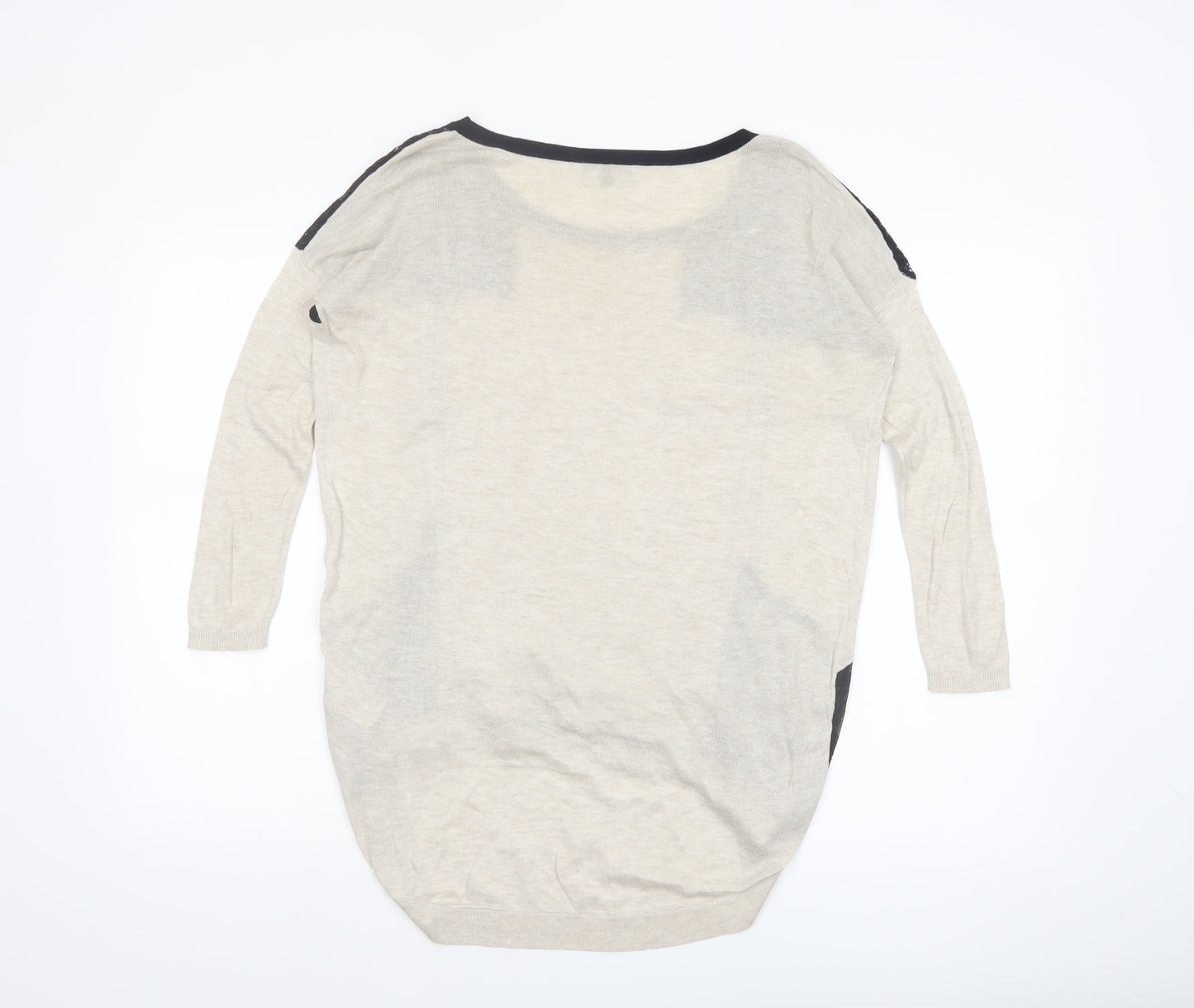 Warehouse Women's Beige Lace Panel Relaxed Fit Jumper Size 8