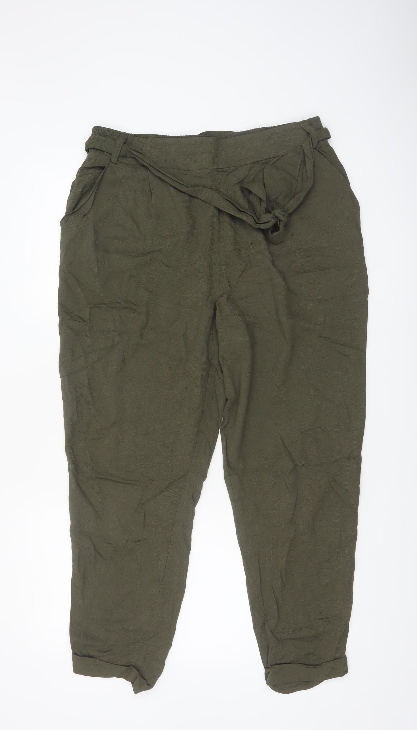 New Look Women Green Size 14 Paperbag High Waist Tapered Trousers