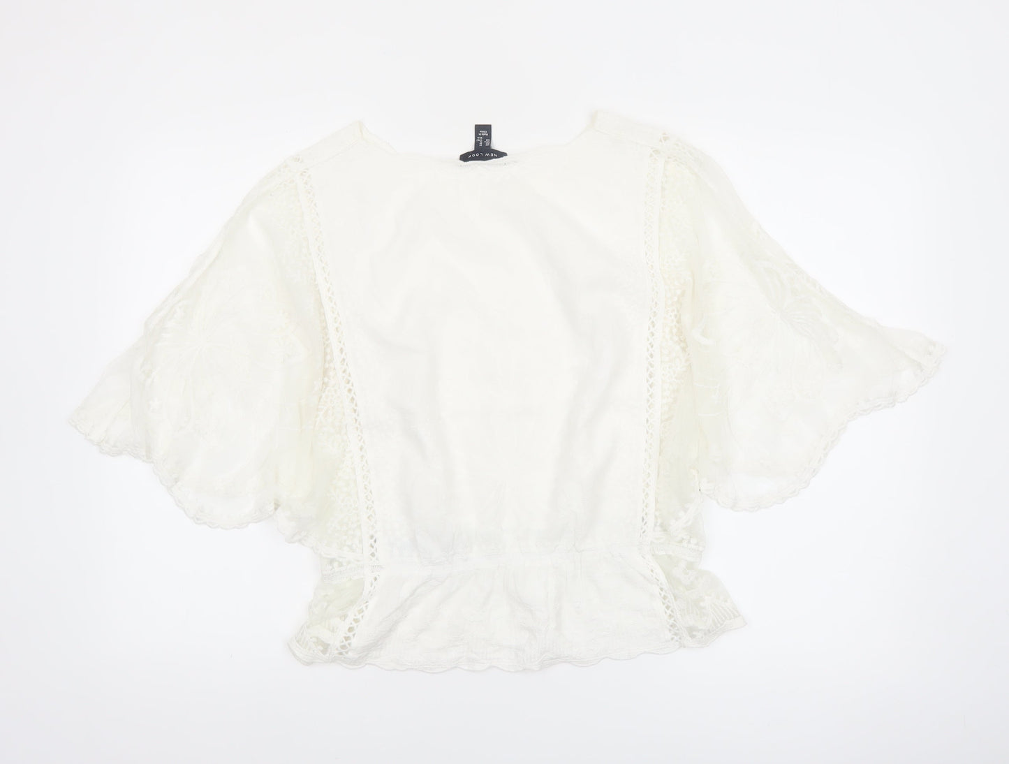 New Look Women Ivory Embroidered Lace Peplum Blouse UK M
