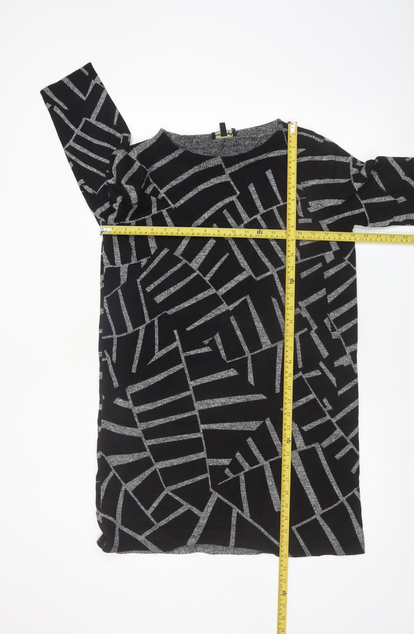 Phase Eight Women’s Black Geometric Knit Tunic Jumper UK 12
