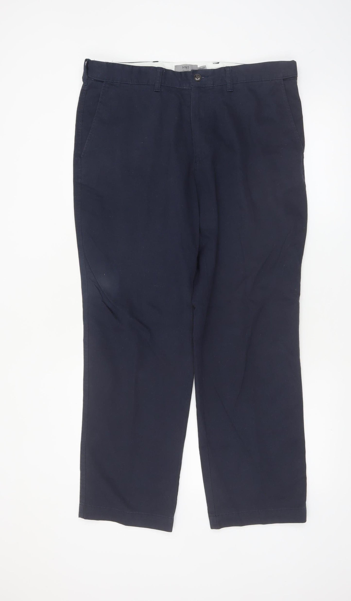Marks and Spencer Men's Blue Chino Trousers 36W 29L Regular Fit
