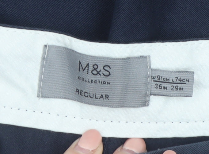 Marks and Spencer Men's Blue Chino Trousers 36W 29L Regular Fit