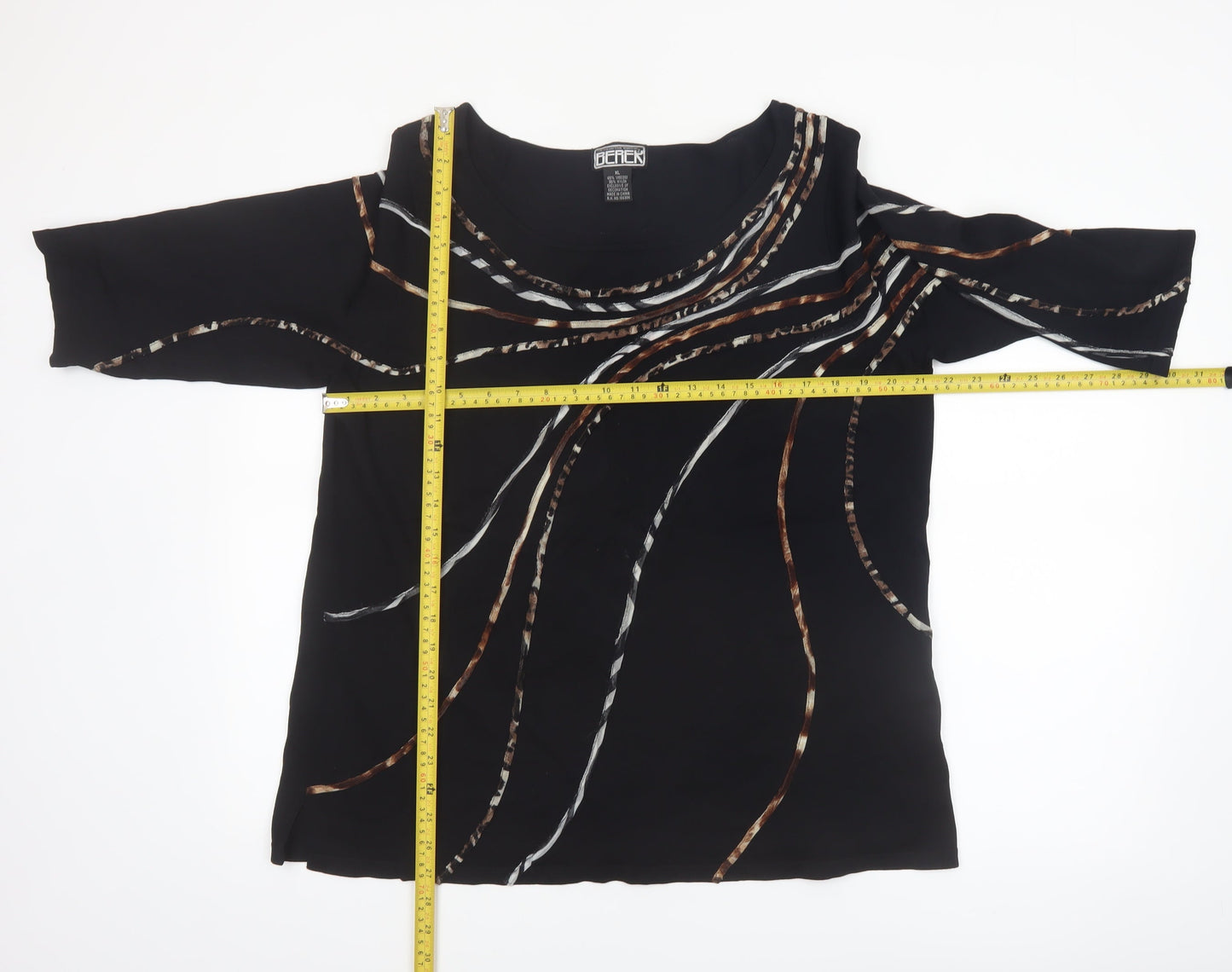 The Collective Works of Becher Womens Black XL Abstract 3/4 Sleeve Blouse