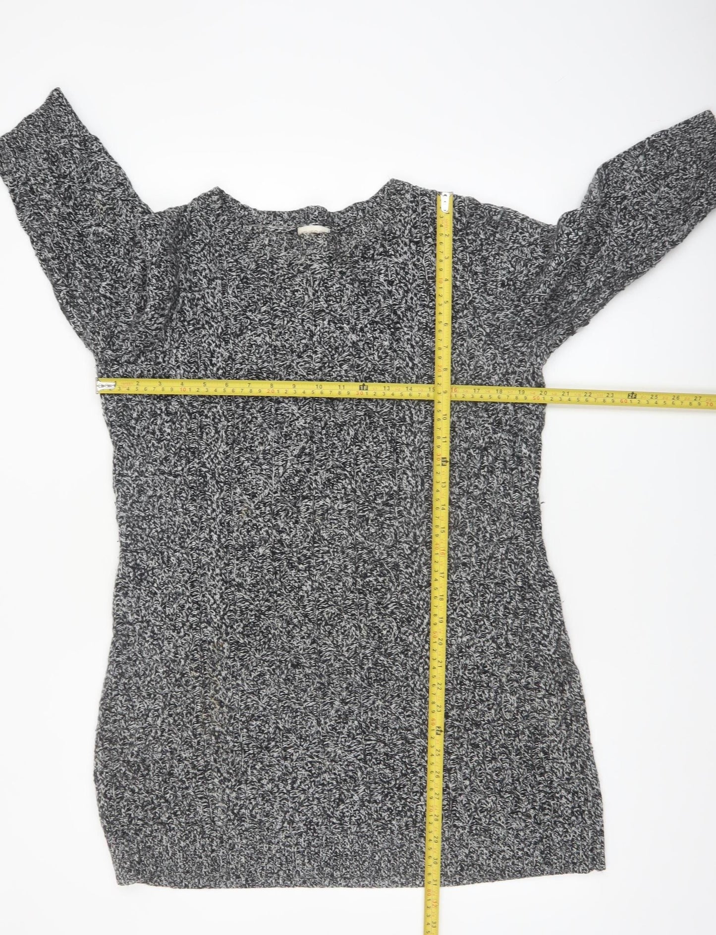 Monsoon Women Grey Knit Tunic Jumper M Boat Neck 3/4 Sleeve