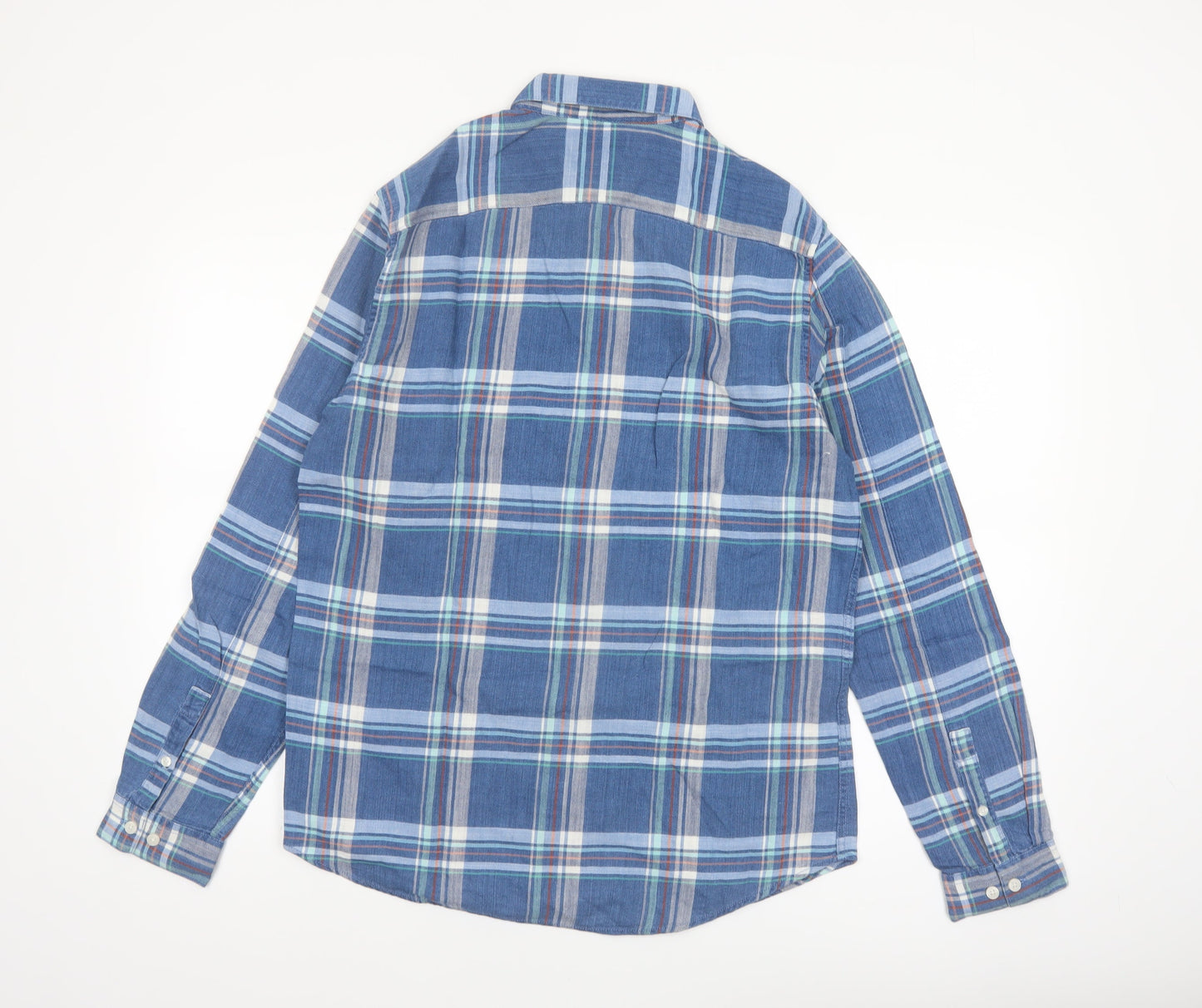 Next Men's Blue Checked Cotton Long Sleeve Button-Up Shirt Medium