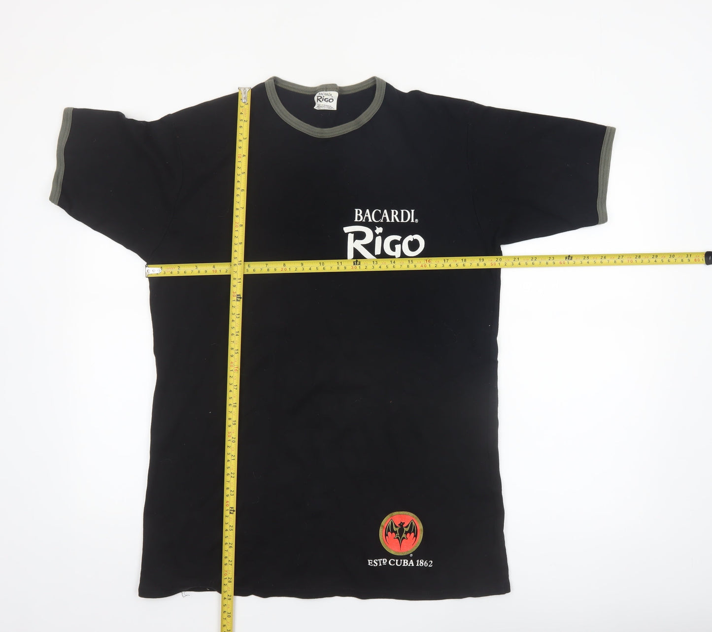 Bacardi Rigo Black Graphic Men's XL T-Shirt 100% Cotton Retro Style