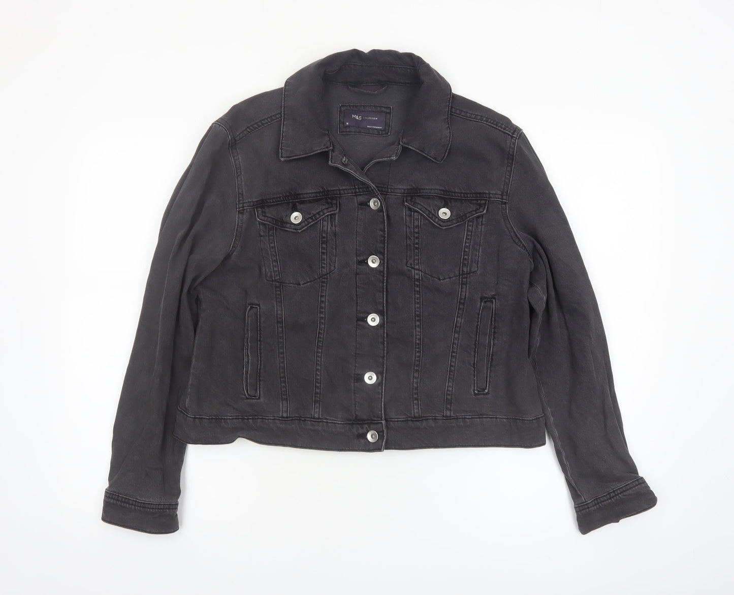 Marks and Spencer Women Black Denim Jacket Size 16 Casual Classic