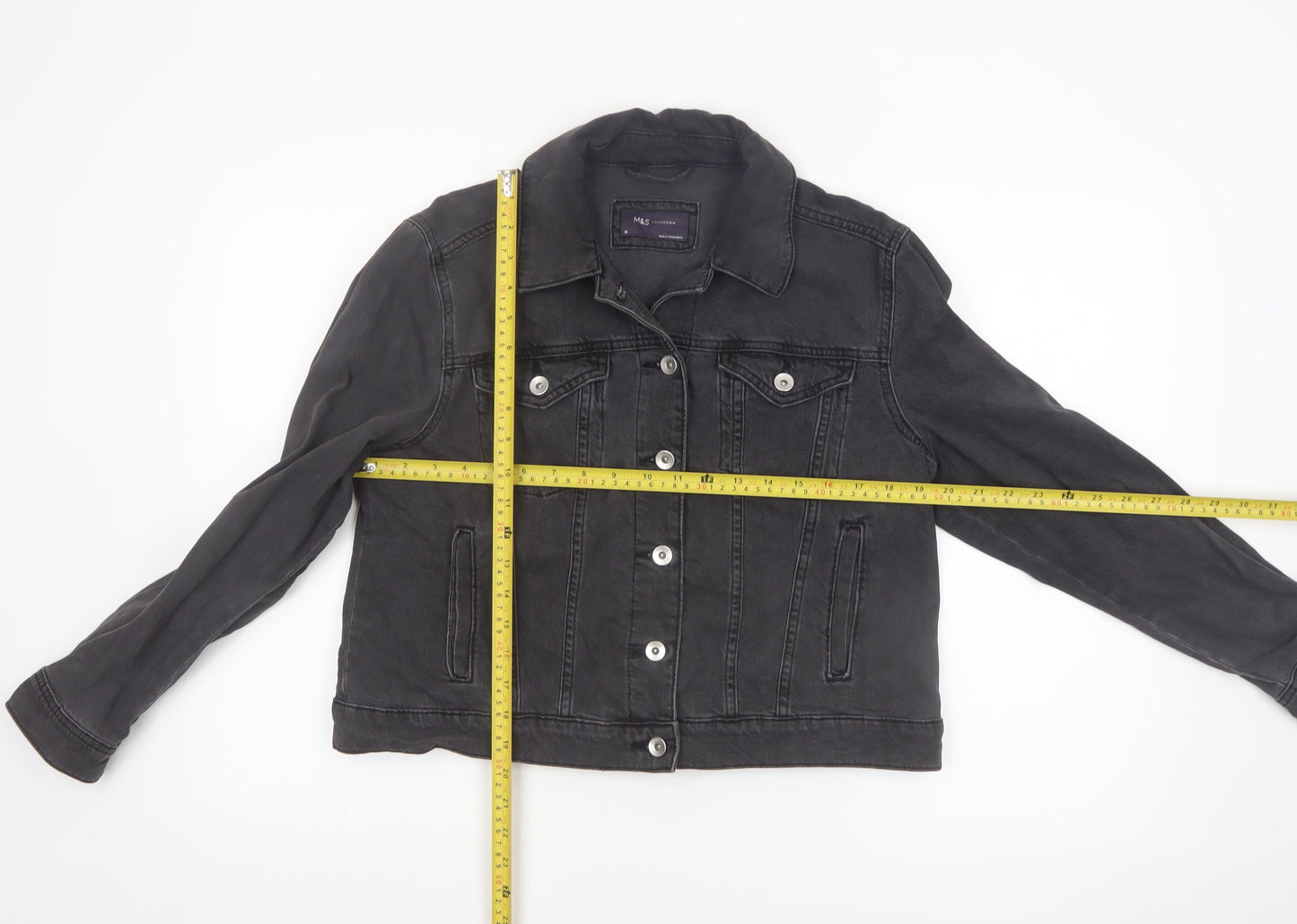 Marks and Spencer Women Black Denim Jacket Size 16 Casual Classic