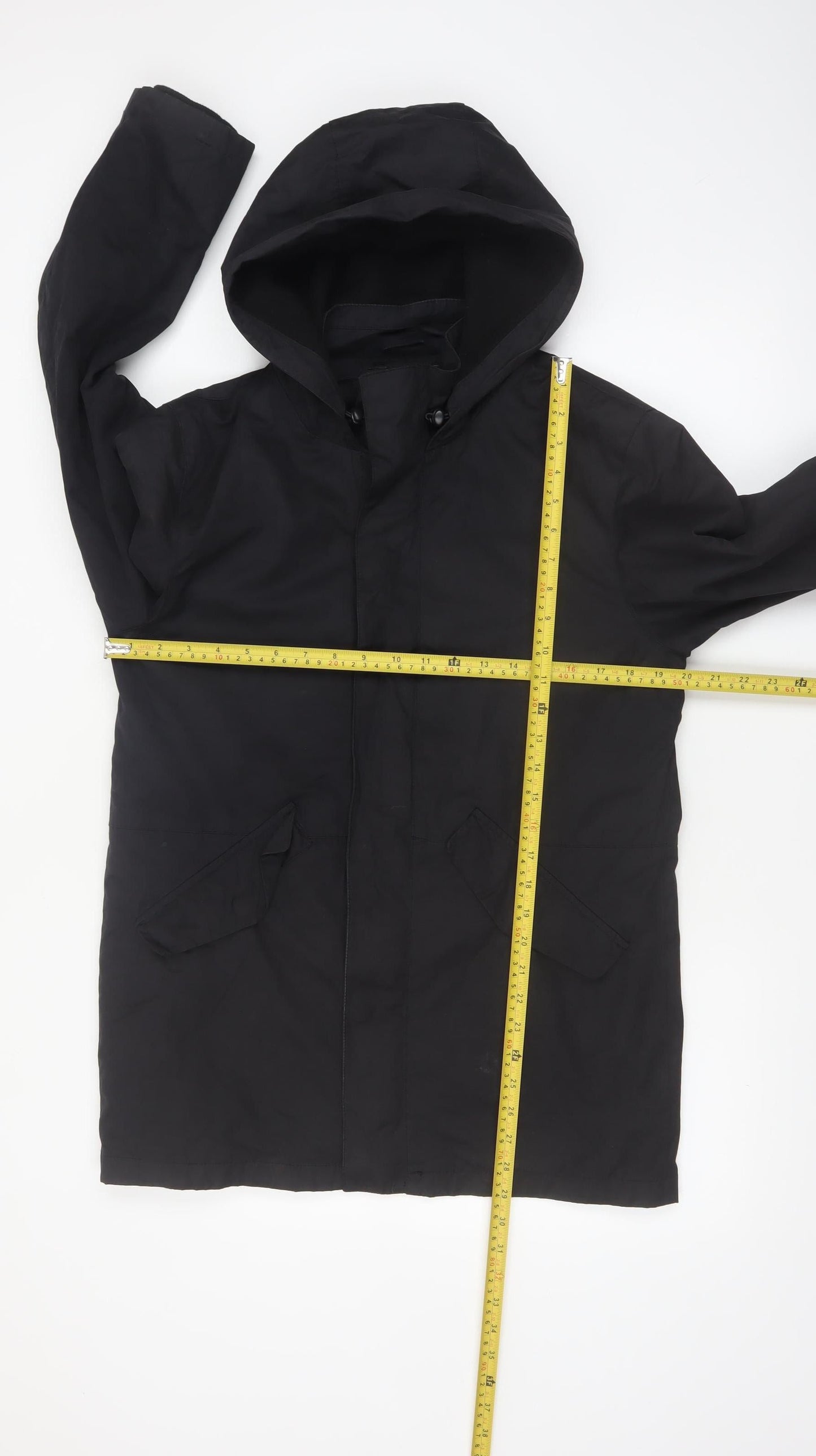 Next Men's Black Small Hooded Parka Coat Polyester Cotton Blend