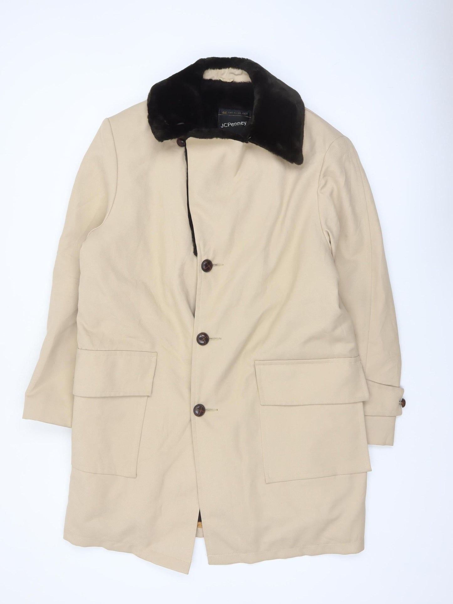 JCPenney Men's Beige Cotton Mid-Length Overcoat 40R Classic Style