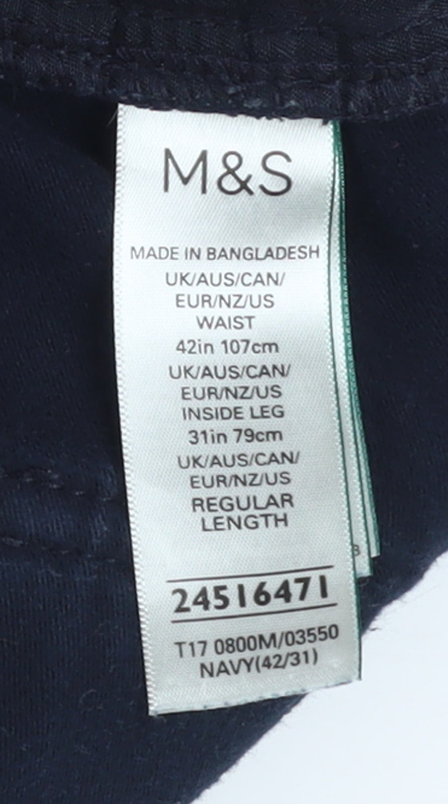Marks and Spencer Men's Blue Chino Trousers 42x31 Regular Cotton