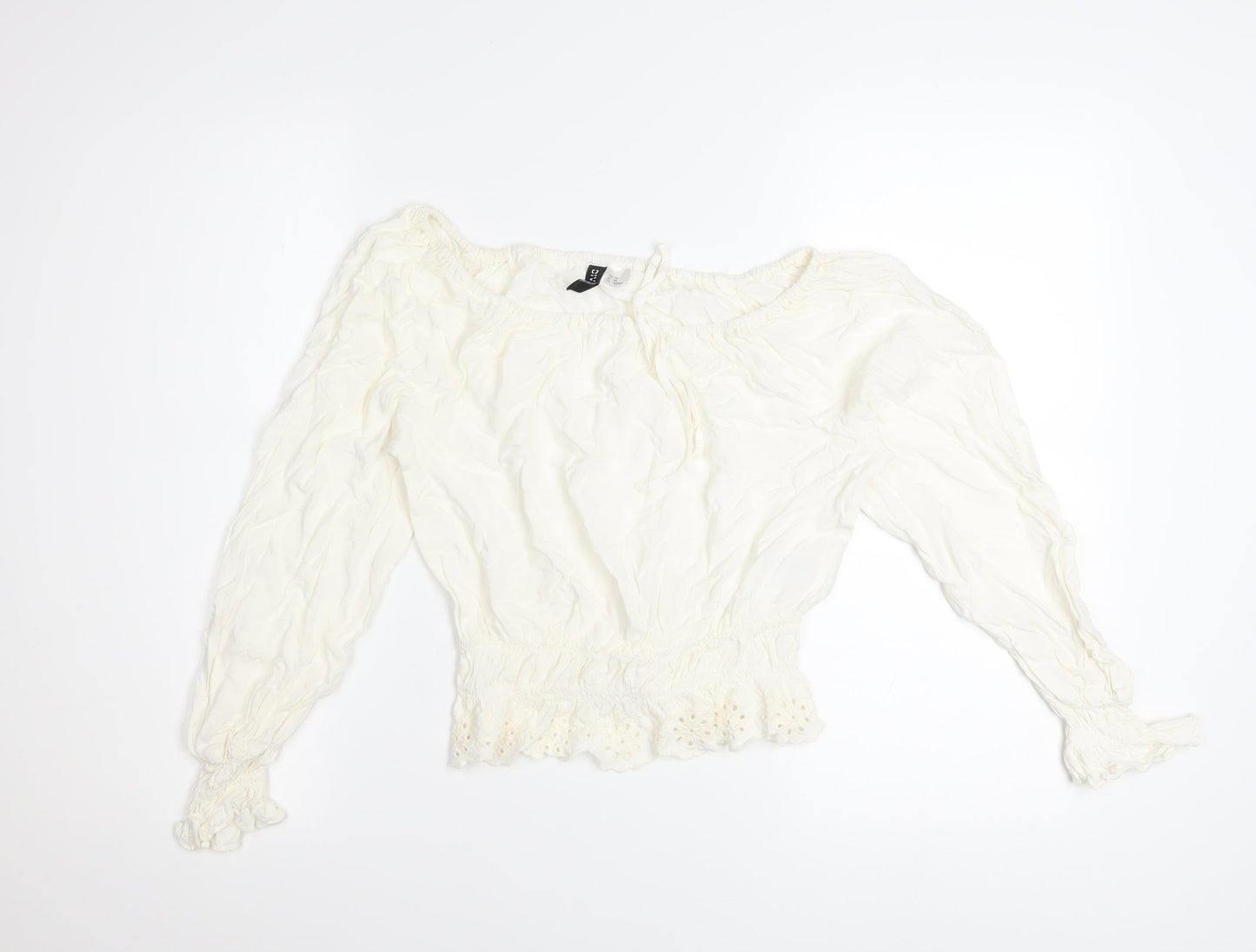H&M Divided Women Ivory Off Shoulder Long Sleeve Peasant Blouse XS