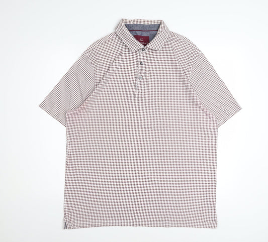Marks and Spencer Men's Red Check Cotton Polo Shirt Size L
