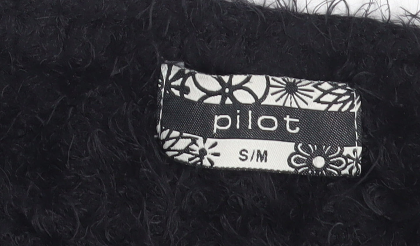 Pilot Women Black Fuzzy Long Sleeve Pullover Jumper S/M Acrylic Blend