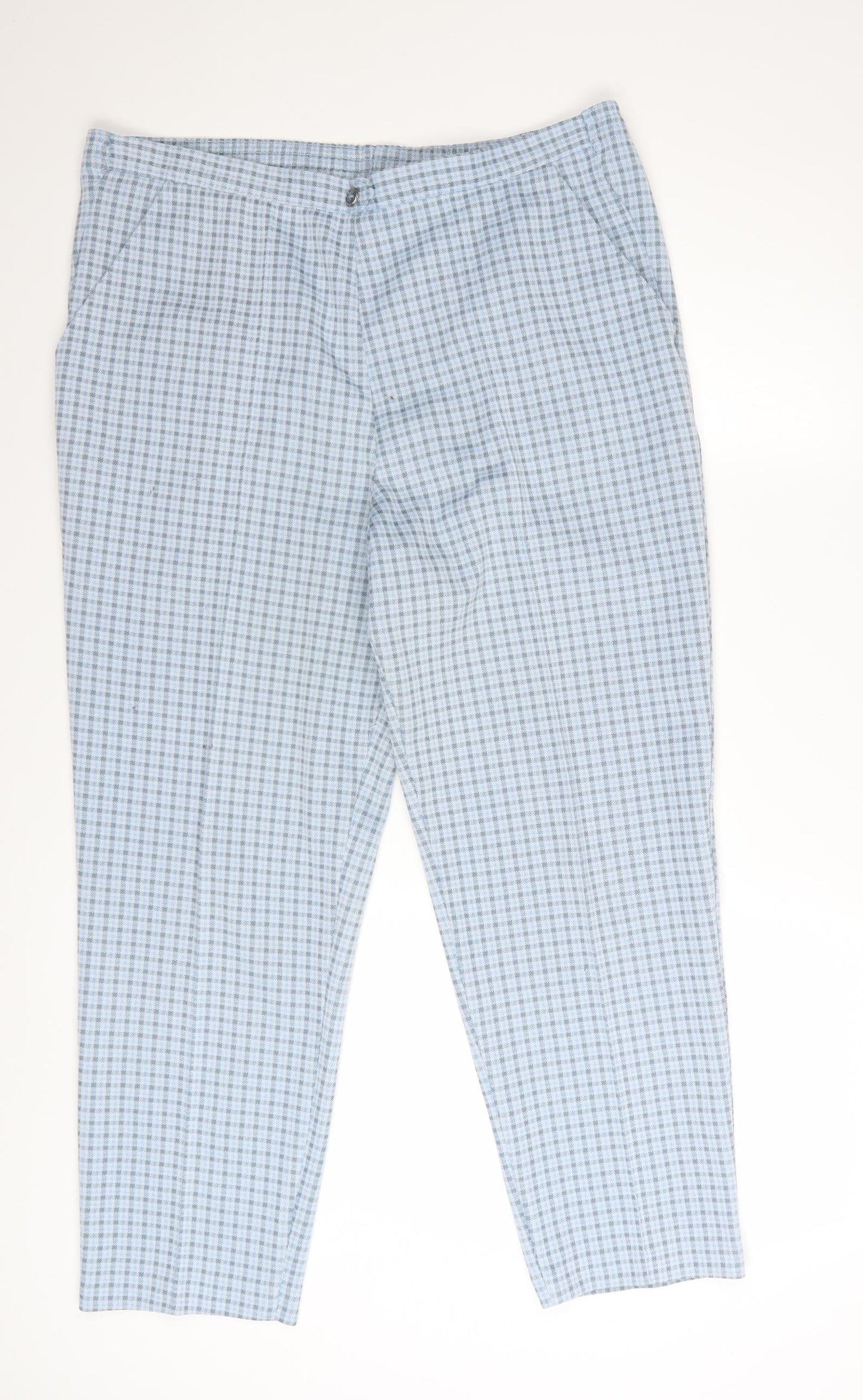Marks and Spencer Women's Blue Check Trousers Size 16 Petite