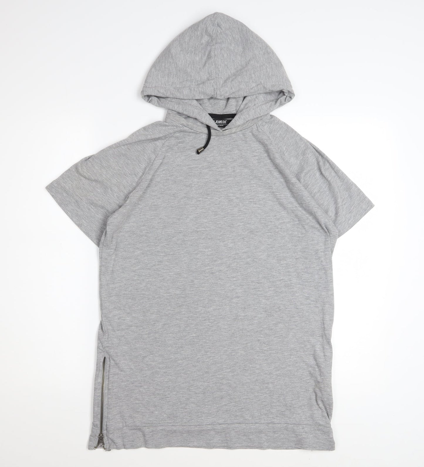 Voi Jeans Co. Women Grey Hooded Short Sleeve Zip T-Shirt M