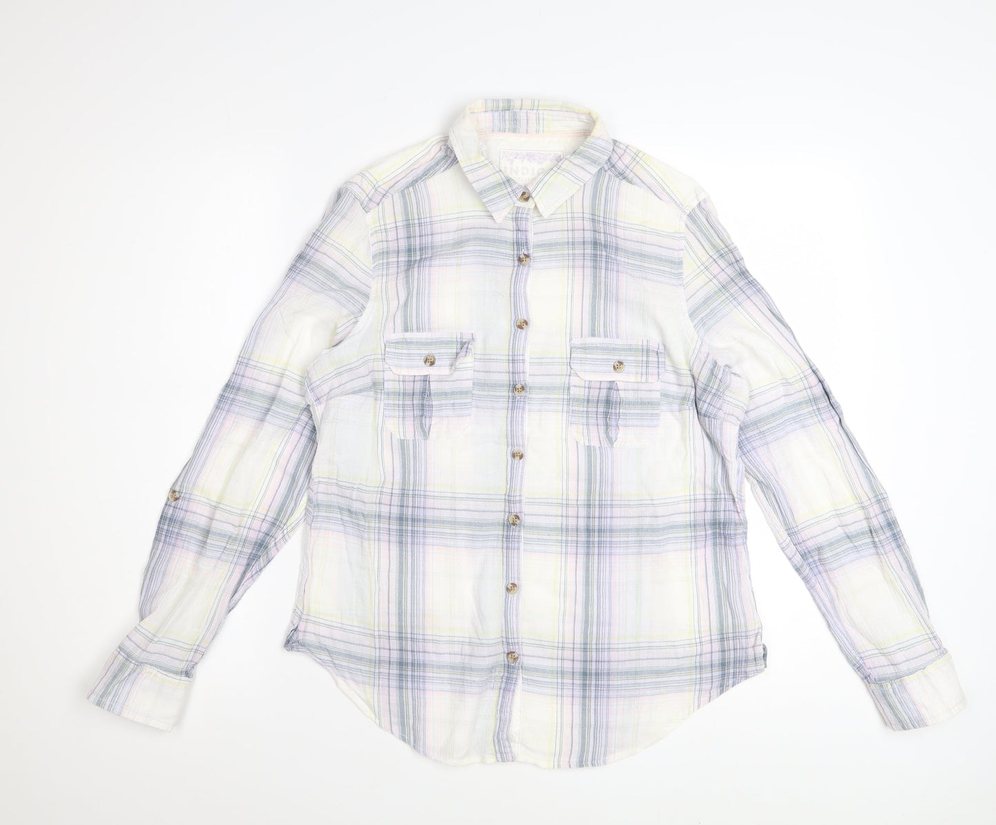 Marks and Spencer Womens Multicoloured Plaid Cotton Button-Up Shirt Size 12