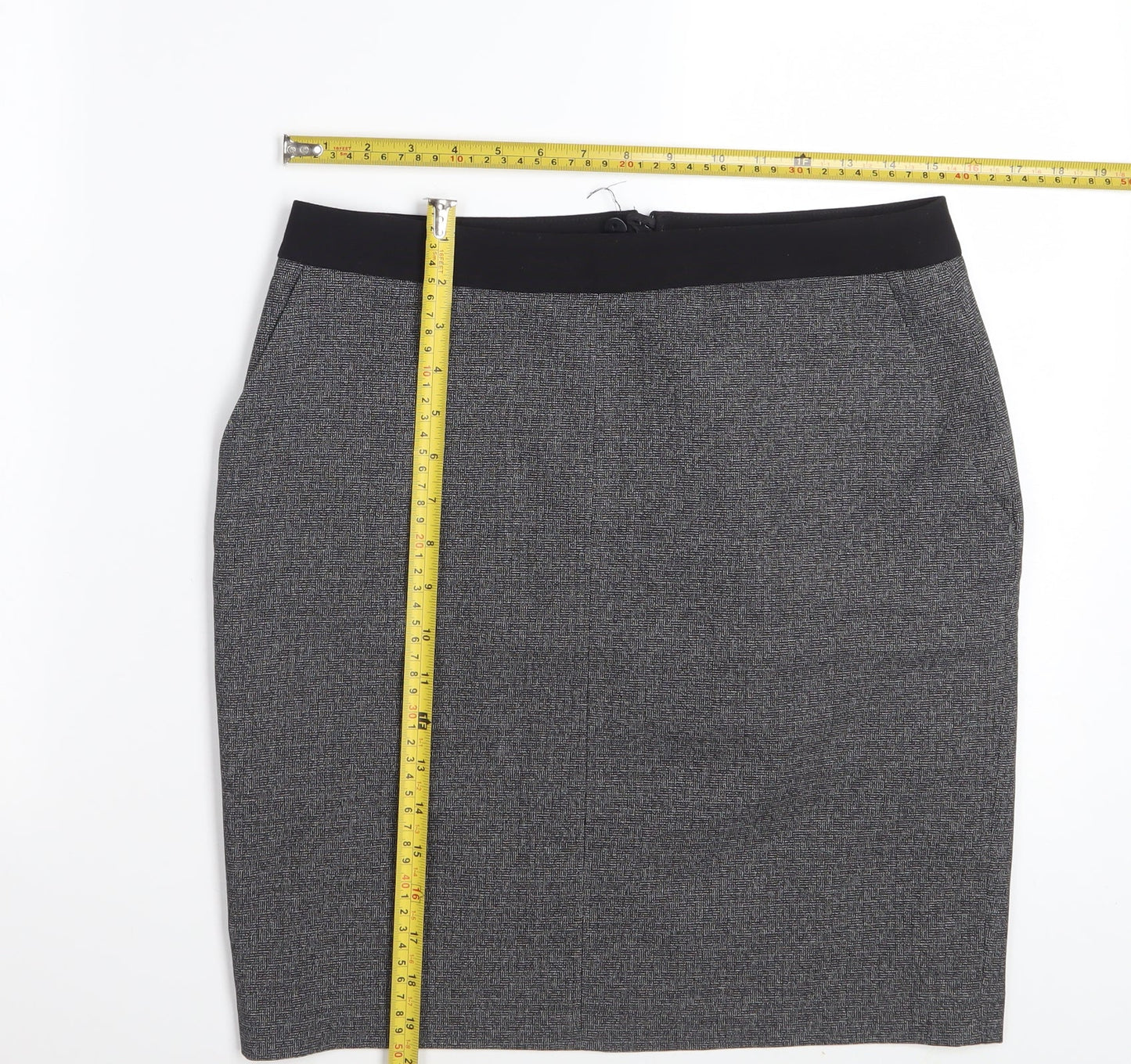 Next Women’s Grey Check Pencil Skirt Size 10 Workwear Stretch