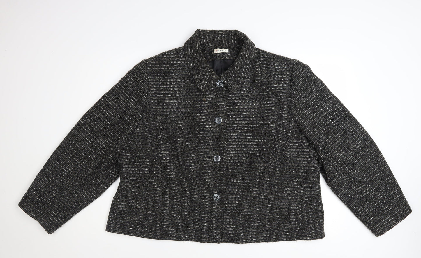 Damart Women’s Black Tweed Button Jacket Size 26 Lined Wool Blend
