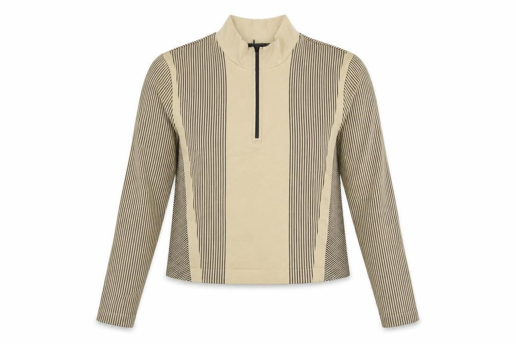 H&M Divided Women’s Beige Striped Cropped Long Sleeve Zip Top Size M