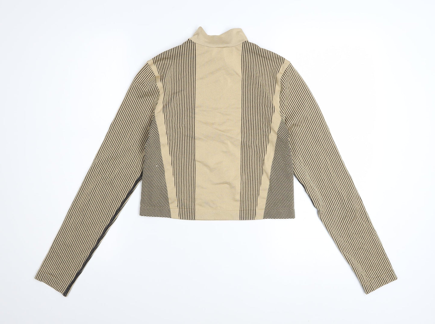 H&M Divided Women’s Beige Striped Cropped Long Sleeve Zip Top Size M