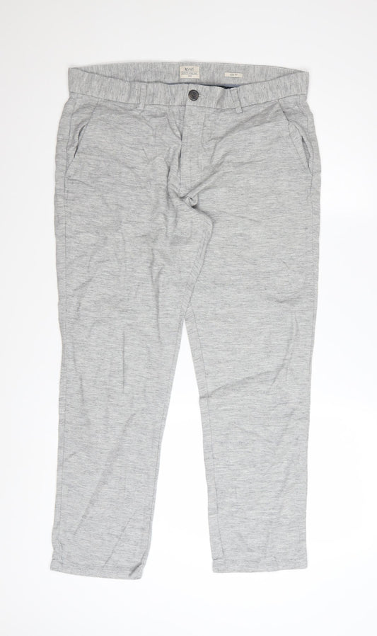 ACW85 Men's Grey Slim Fit Chino Trousers 34S Cotton Linen