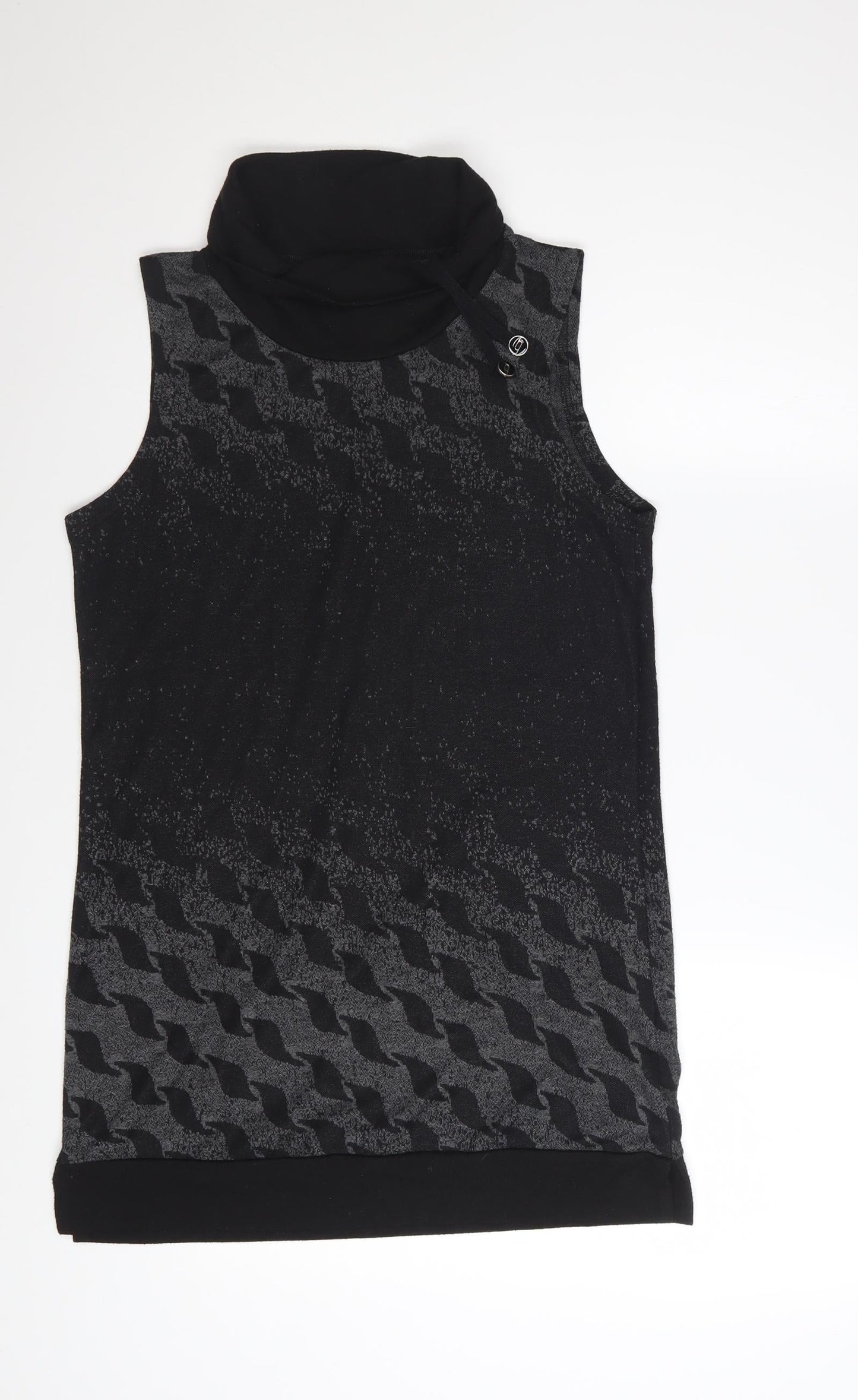 Capuccino Knithouse Women's Black Geometric Roll Neck Sleeveless Knit Top Size 10
