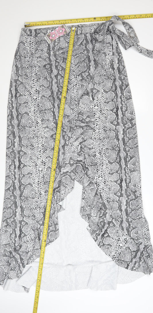 Boohoo Womens Grey Snake Print Wrap Midi Skirt Size 18