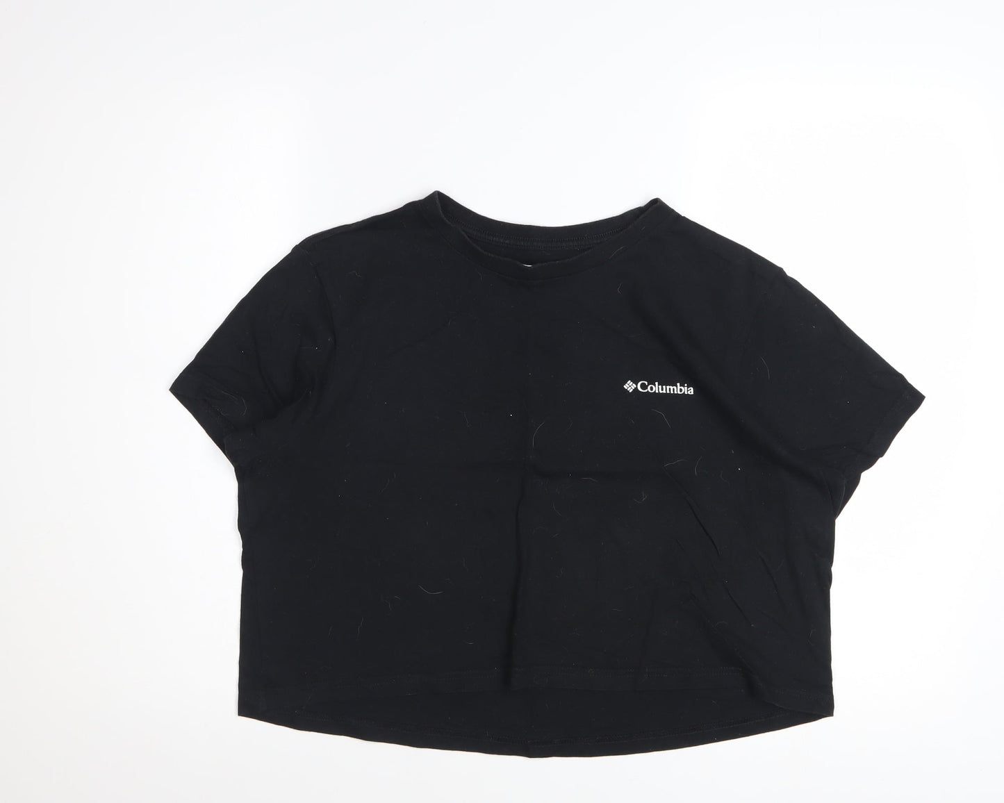 Columbia Women Black Cropped Cotton T-Shirt L Casual Style