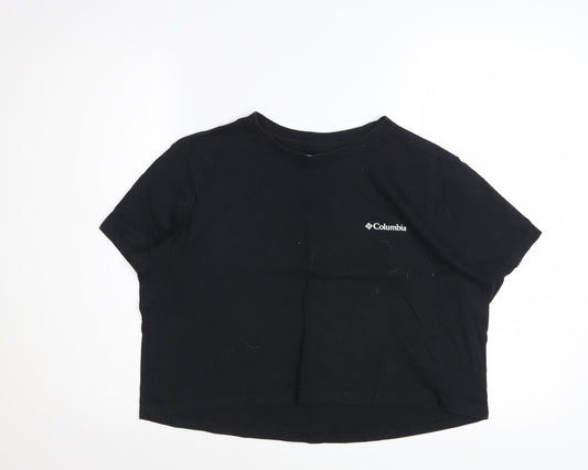 Columbia Women Black Cropped Cotton T-Shirt L Casual Style