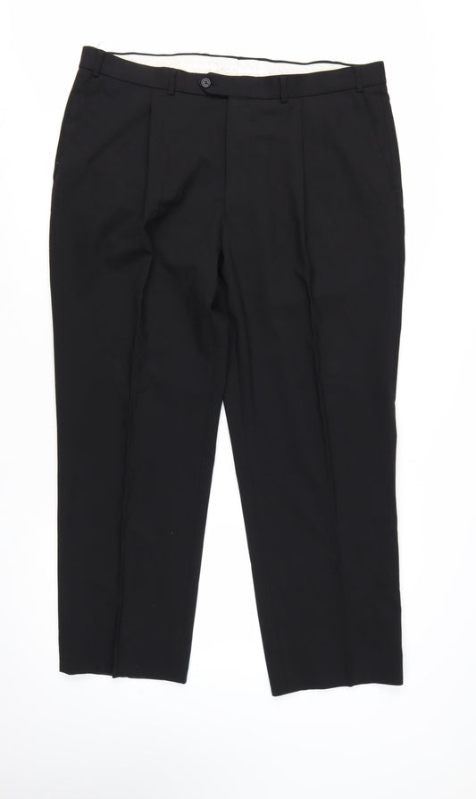 Marks and Spencer Men's Black Wool Blend Pleated Dress Trousers 40W 29L