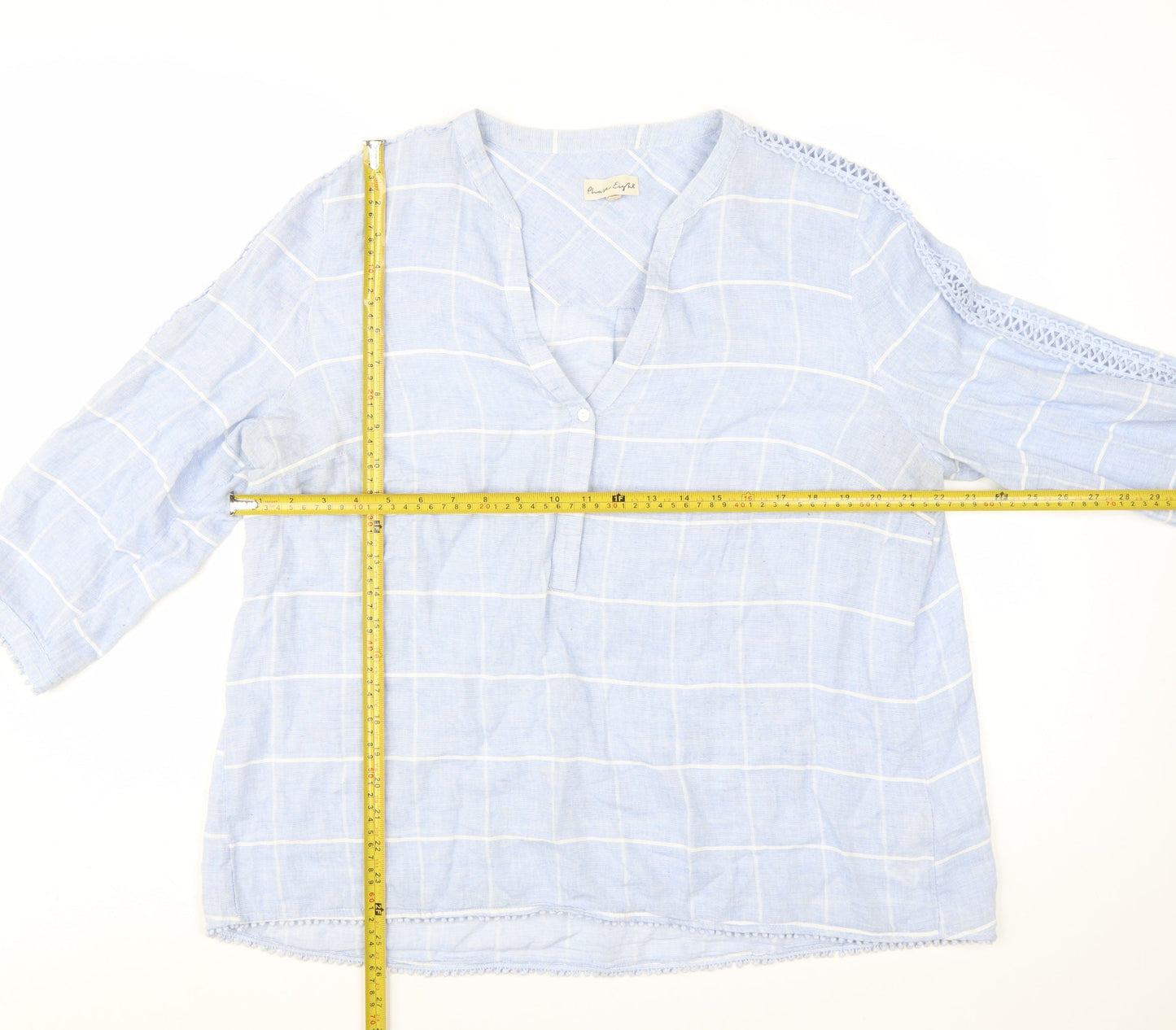 Phase Eight Womens Blue Check Tunic Blouse Size 18 Viscose Cotton