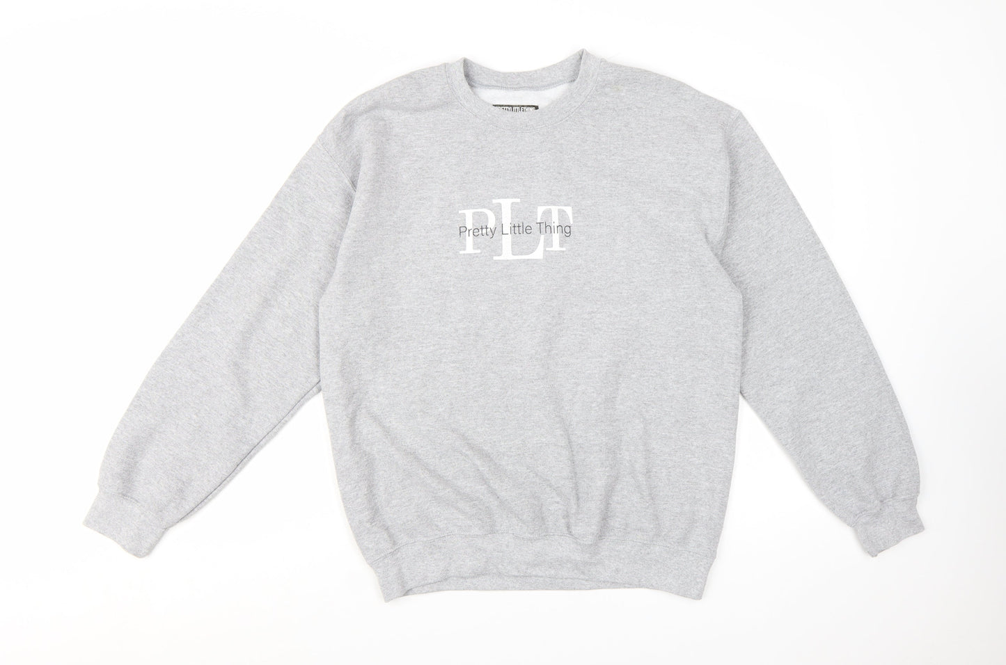Pretty Little Thing Women Grey Pullover Sweatshirt Size S Logo Print