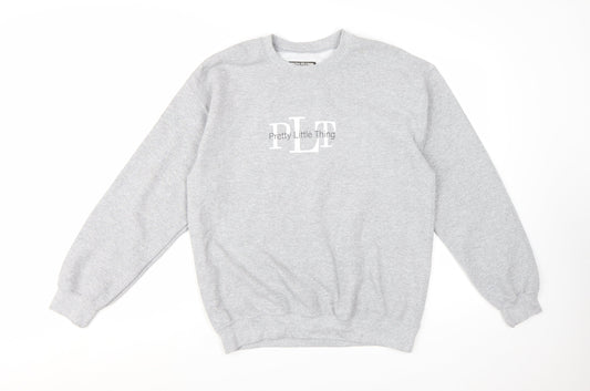 Pretty Little Thing Women Grey Pullover Sweatshirt Size S Logo Print