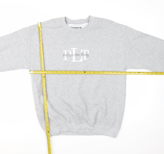 Pretty Little Thing Women Grey Pullover Sweatshirt Size S Logo Print