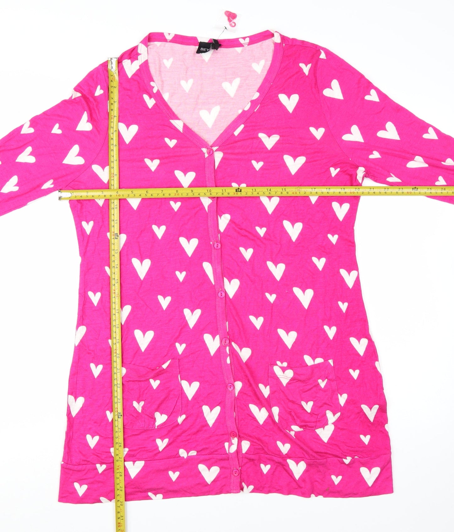BEYOU Womens Pink Heart Print Long Sleeve Button-Up Tunic Top Size 18