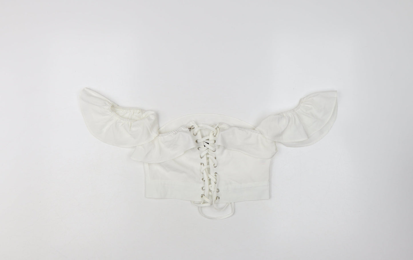 PrettyLittleThing Women’s White Off Shoulder Ruffle Cropped Blouse UK 6