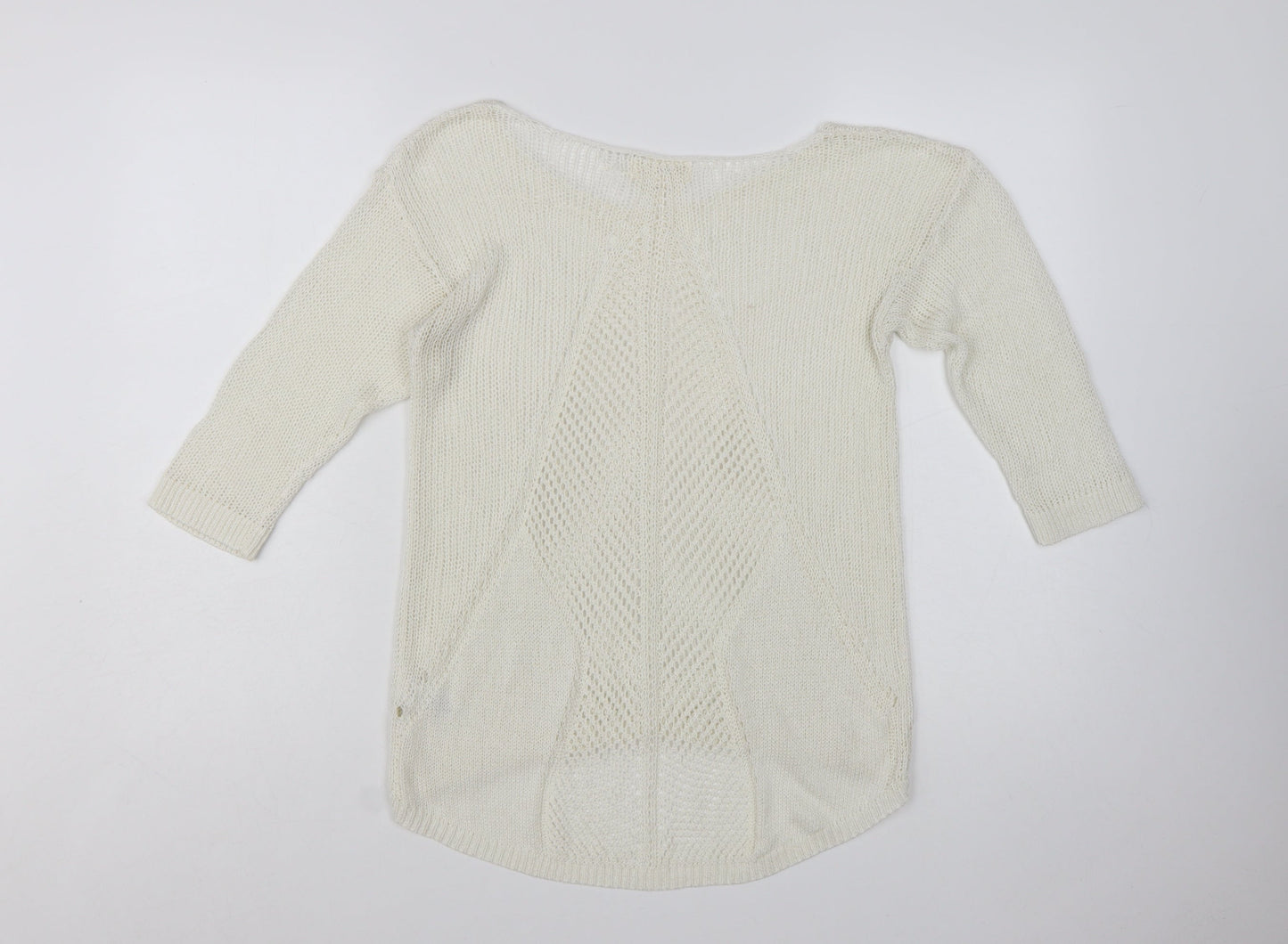 Next Women Ivory Knit 3/4 Sleeve Pullover Jumper Size 12