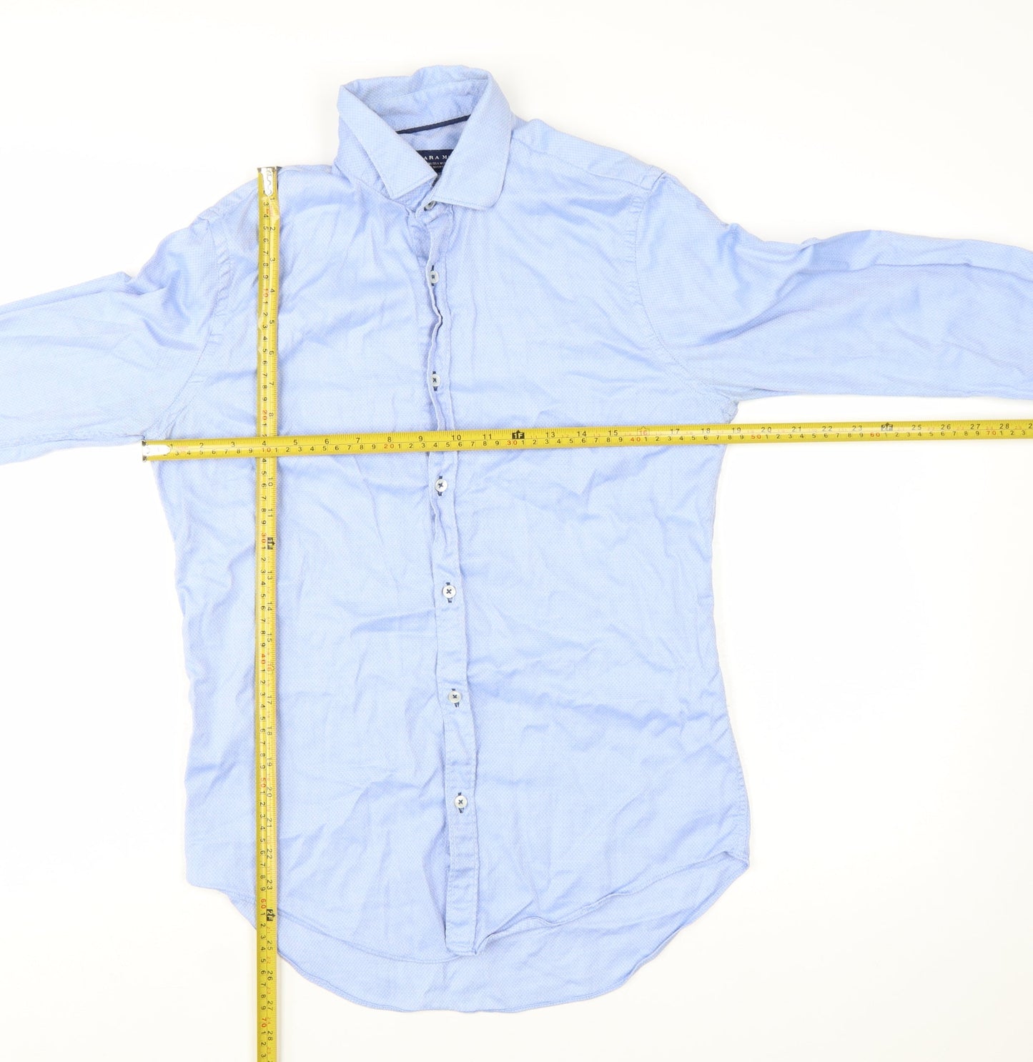 Zara Man Blue Slim Fit Long Sleeve Cotton Button-Up Shirt M