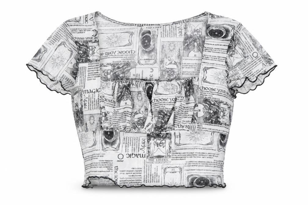 Topshop Women’s Black & White Printed Mesh Cropped T-Shirt UK 10