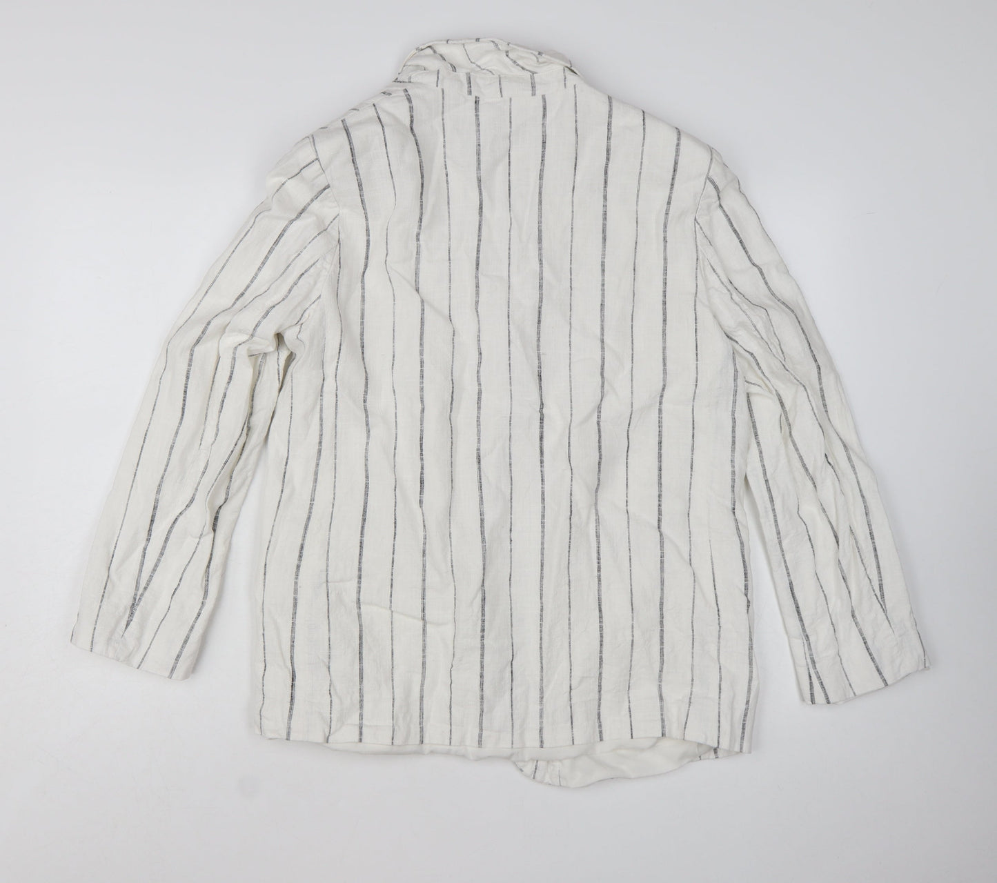 Marks and Spencer Women’s White Striped Linen Viscose Blazer Size 12