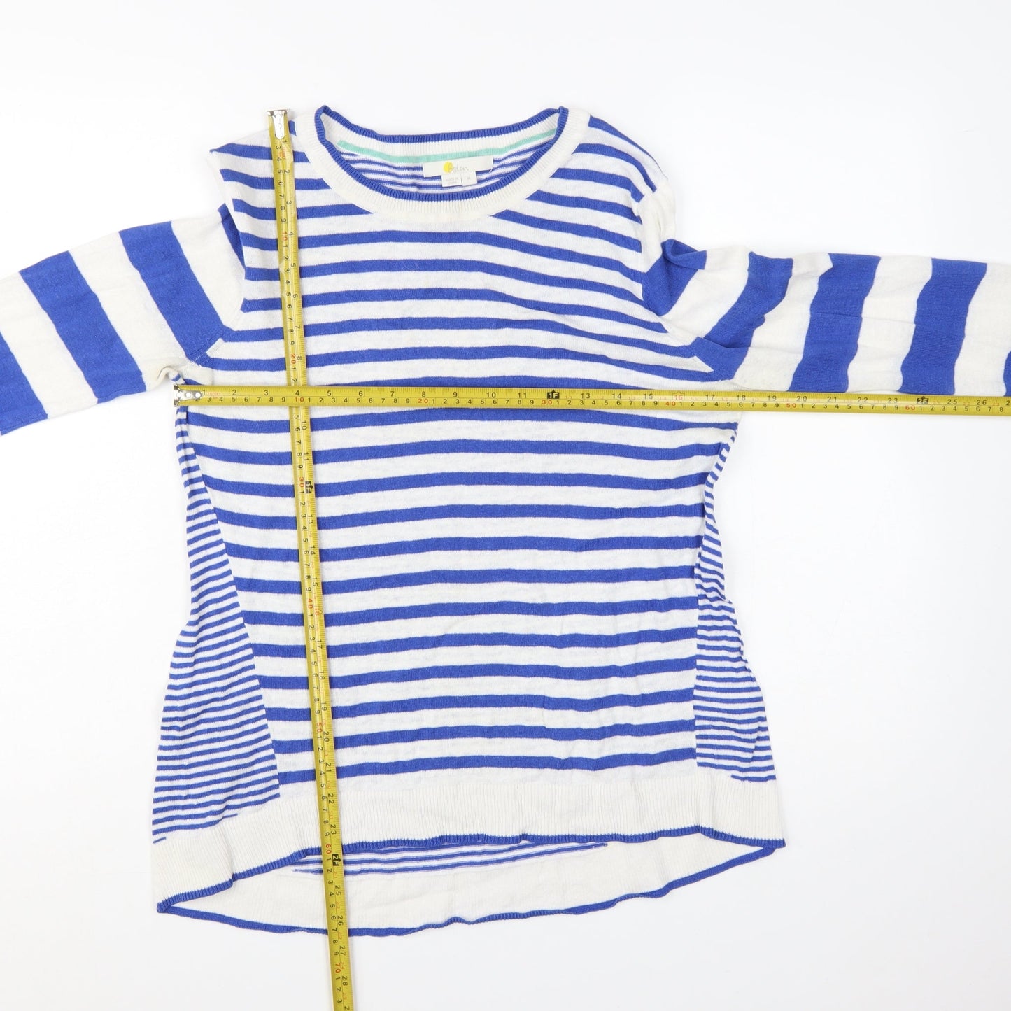 Boden Women Blue & White Striped Linen Cotton Crew Neck Jumper M