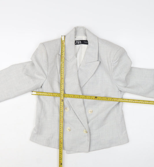 Zara Women Grey Double-Breasted Blazer Jacket Size S Tailored Workwear