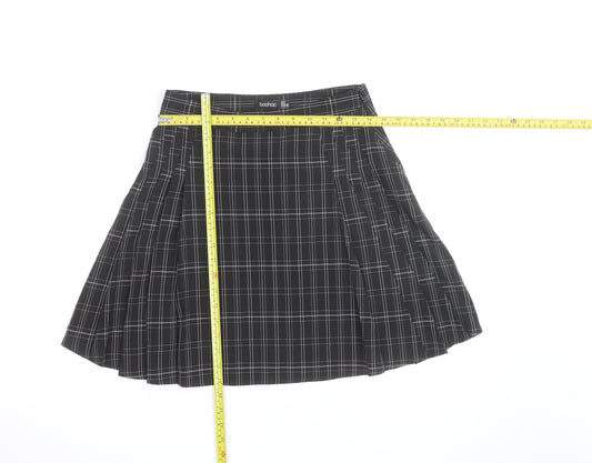 Boohoo Women's Black Check Pleated Mini Skirt Size 10