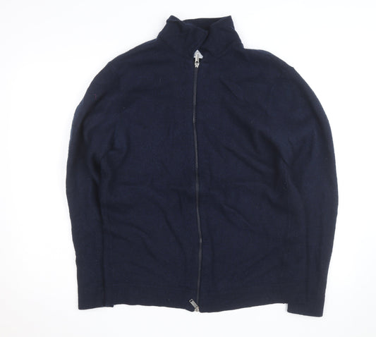 Selected Homme Men's Navy Blue XL Wool Full Zip Collared Jumper