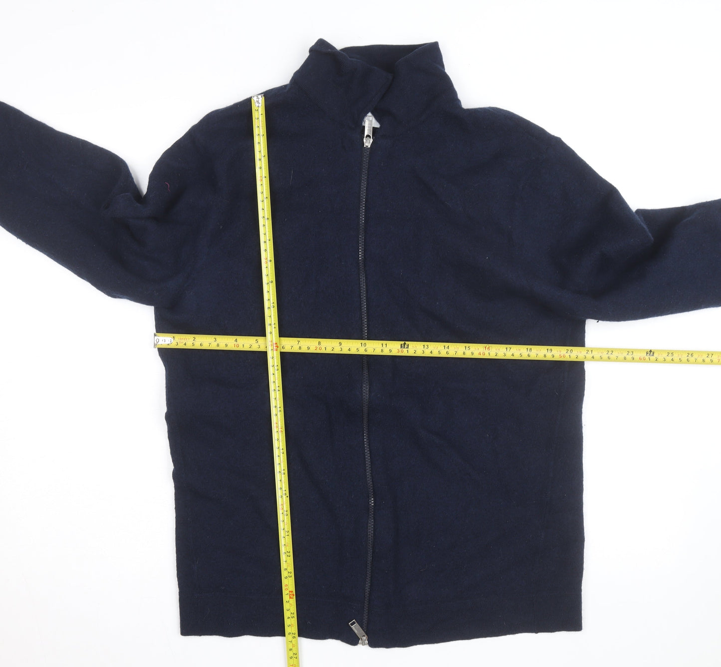 Selected Homme Men's Navy Blue XL Wool Full Zip Collared Jumper