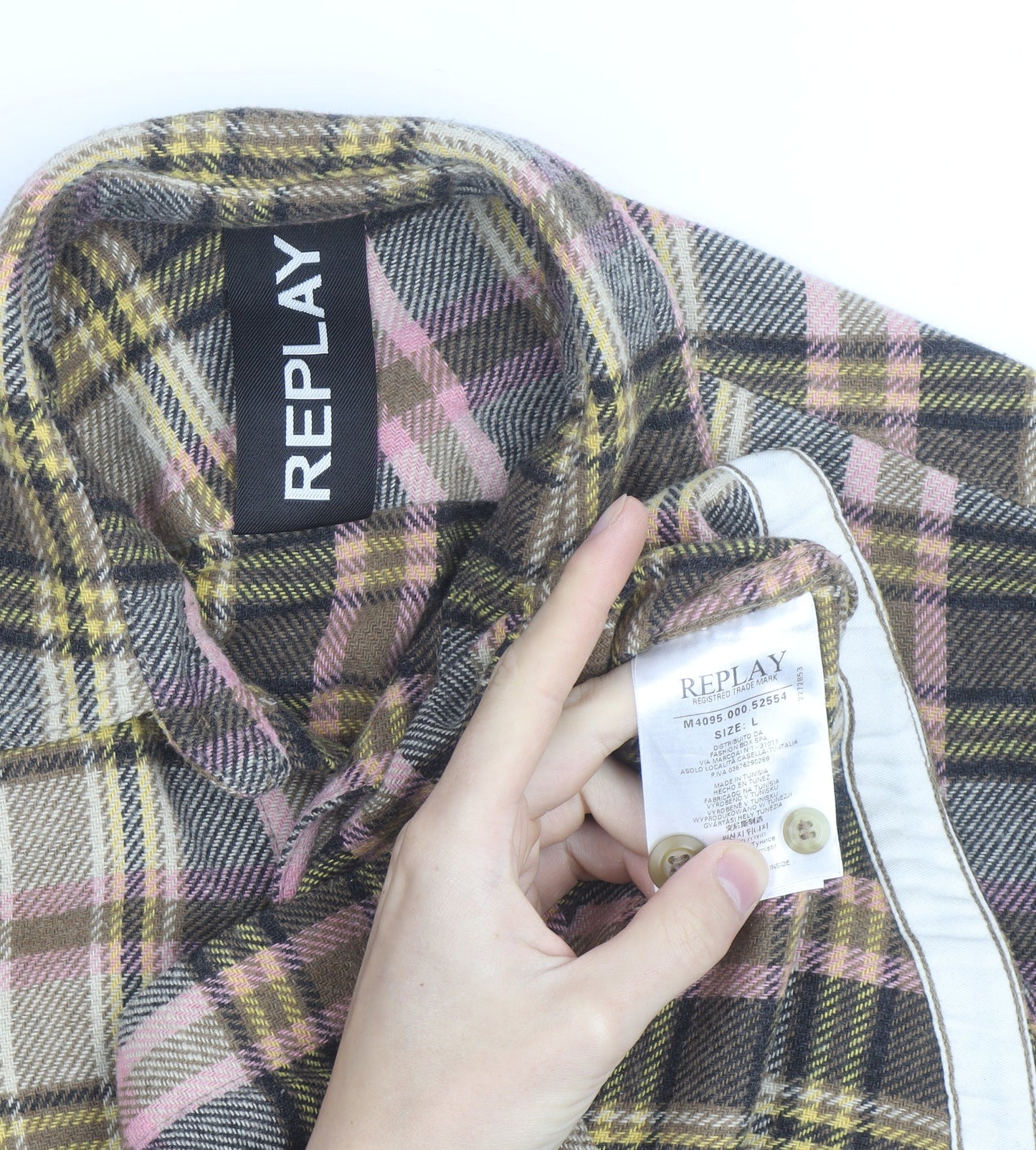 Replay Men's Multicoloured Plaid Flannel Button-Up Shirt L