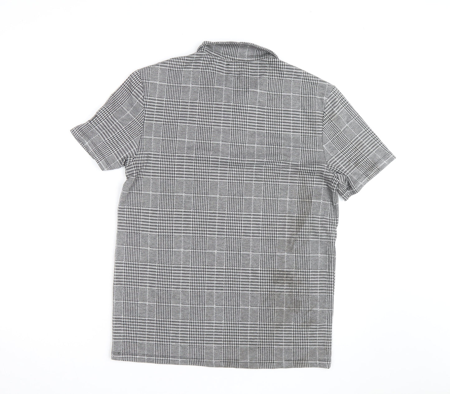 River Island Men's Grey Check Zip Polo Shirt Slim Fit M