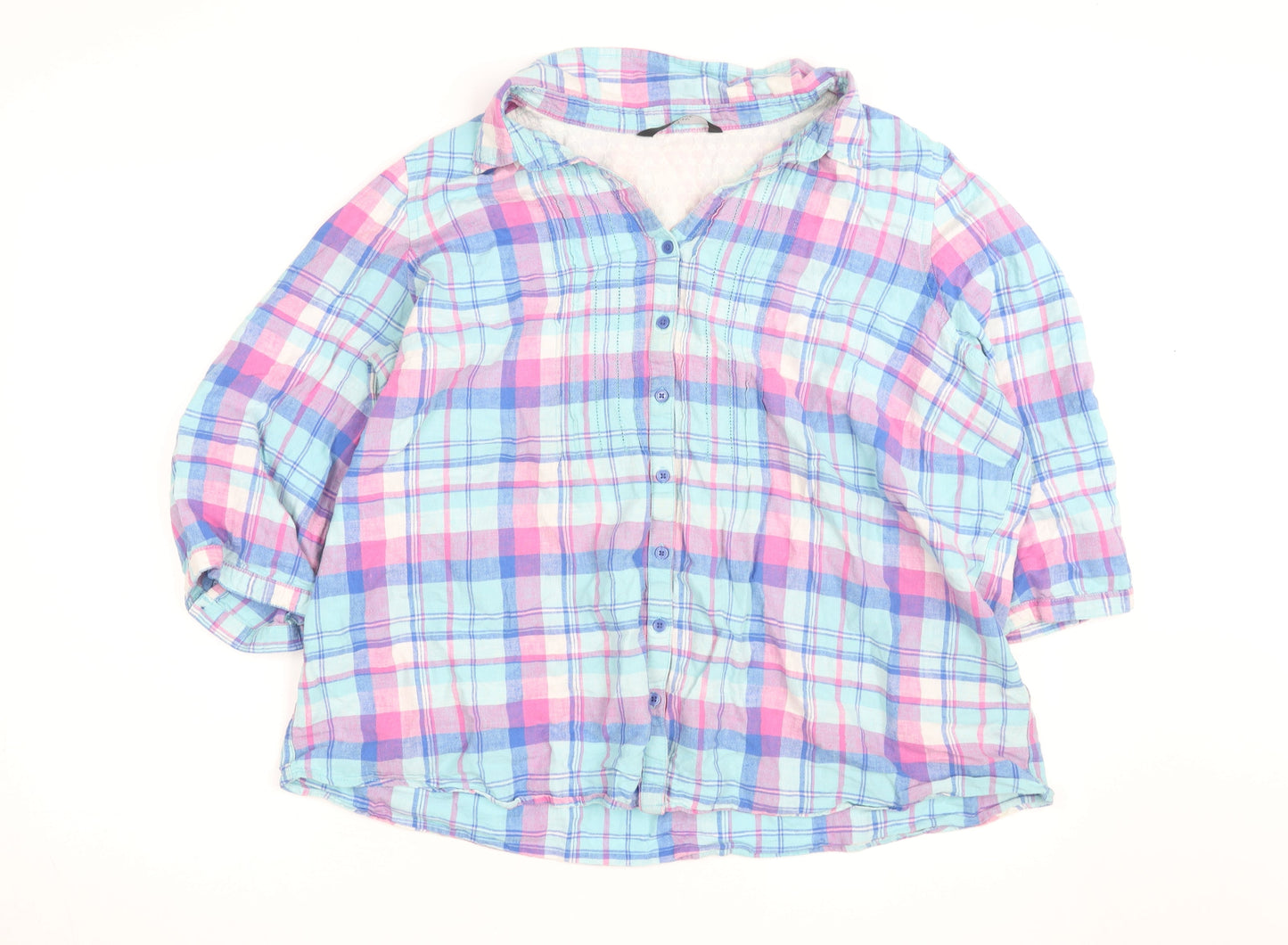 Bm Casual Women's Multicoloured Check Cotton 3/4 Sleeve Button-Up Shirt Size 22